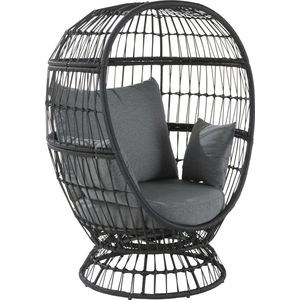 NATERIAL - Tuinfauteuil JUNO - Rieten fauteuil met kussen - 360° draaibaar - Verwijderbare waterafstotende kussens - 97 x 113 x 147 cm - Polyrattan - Staal - Donkergrijs - Rotan fauteuil