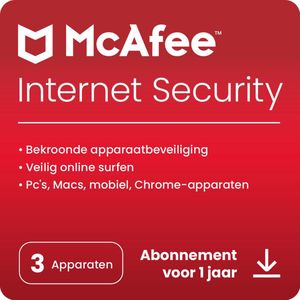 McAfee Internet Security - Beveiligingssoftware - 1 jaar/3 Apparaten - Nederlands - PC, Mac, iOS & Android Download