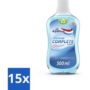 15 x Aquafresh Complete Care Mondwater - Fresh Mint - 500 ml - Mondwater - Mondverzorging - Gaatjes - Tandplak - Frisse Adem