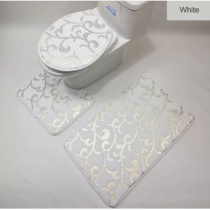 Luxe badmat- Badmatten set - Wc mat - Toiletbril hoes - Toiletmat - Badkamer mat - Wit met symmetrisch goud - Antislip - Zacht - Kwaliteitsmat - 90 x 60