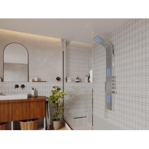 Shower & Design Thermostatische douchekolom met massagestralen, ledverlichting en bluetooth - L20 x H165 cm - Zilverkleurig - CHAKRA V L 20 cm x H 165 cm x D 48 cm