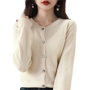 Dames kasjmier cardigan met ronde hals en lange mouwen