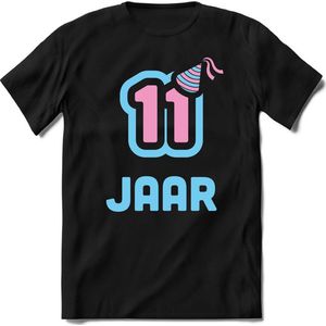 11 Jaar Feest kado T-Shirt Heren / Dames - Perfect Verjaardag Cadeau Shirt - Licht Blauw / Licht Roze - Maat L