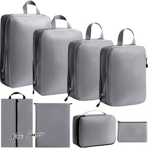 Mrs. Jones Kofferorganizer set 8 compressiezakken organizers ruimtebesparend compressie reisset handbagage rugzakken Packing Cubes ultralicht kleding schoenen ondergoed .
