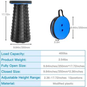 Klapkruk Tweede Generatie - Draagbaar Licht en Stabiel Campingkruk - In Hoogte Verstelbaar - 397lb - Outdoor Wandelen Vissen - Blauw Telescopic Stool