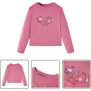vidaXL Meisjeshemd - Kinderhemd - Kindershirt met lange mouwen 104 frambooskleurig - Langmouwen Hemd - Roze Kinderkleding - Katten Print