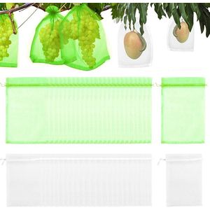 Fruitbeschermingszakken - 50 stuks met trekkoord Beschermende gaaszakken voor druiven - tuinaccessoire Herbruikbare fruitnetzakken voor fruitbomen (wit + fruitgroen)