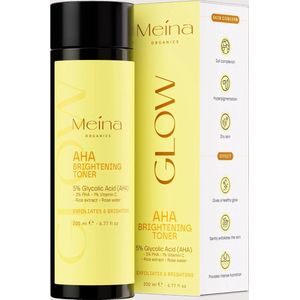 Meina Organics Glow Toner 200ml – 5% AHA + 3% PHA + Vitamine C – Exfolieert, Verfijnt Poriën & Egaliseert – Voor een Stralende Huid – Vegan