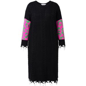 Angel of Style Angel of Style - Dames - Gebreide jurk straight fit midilengte franje - Zwart - Maat 50+