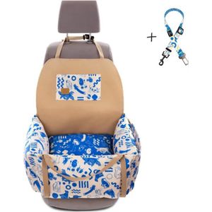 Teckel - teckelprint - hondenprint - automand - carseat - honden automand - honden carseat - autostoel hond - hondenautostoel - auto draagmand - blauw - wit - voor 1 of 2 honden