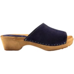 Houten sandalen met suede leren upper - Navy Blue - Maat 37