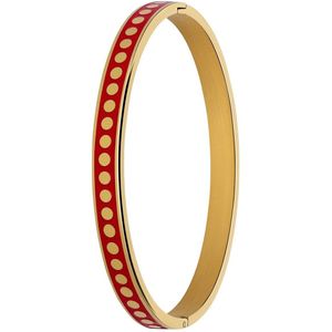 Lucardi Dames Stalen goldplated bangle met ruby rood - Armband - Staal - Goud - 58 dm