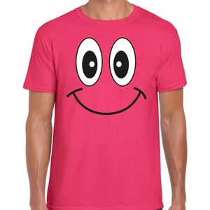 Bellatio Decorations Verkleed T-shirt voor heren - smiley - roze - carnaval - feestkleding L