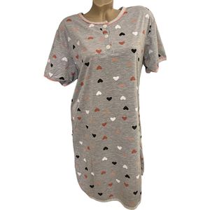 Dames nachthemd korte mouw 6507 met hartenprint XL grijs/roze