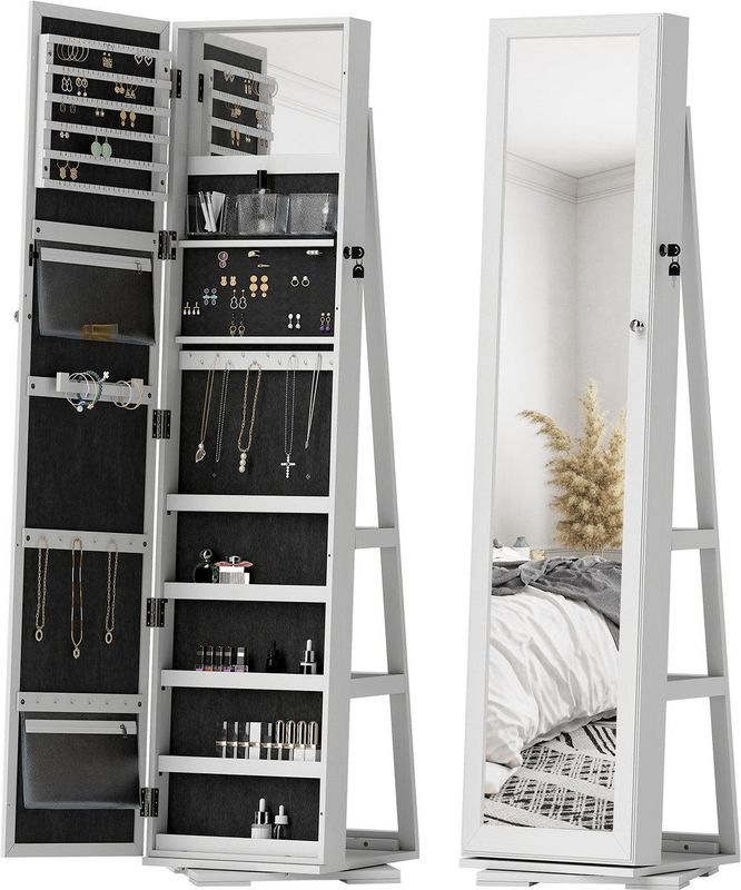 HOMCOM - Staande Sieradenkast - Wit - MDF - 38x38x160cm