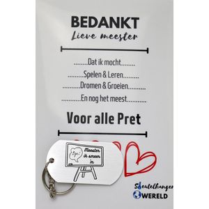 Meester ik smeer hem! Sleutelhanger inclusief kaart - meester cadeau - Cadeaupakket meester - einde schooljaar - afscheid - Leuk kado voor je meester om te geven - 2.9 x 5.4CM