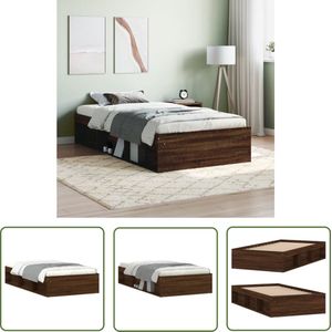 The Living Store Bedframe - Houten - 193 x 93 x 35 cm - Bruineiken - Met opbergruimte