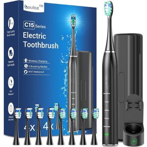 Sonische elektrische tandenborstel voor volwassenen met 8 opzetborstels en reisetui