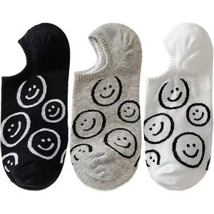Sokken heren - dames - kinderen | Happy Socks | Emoji enkelsokken | tiener cadeautip | zwart wit grijs | maat 34 - 40 | sportsokken | onzichtbare sokken