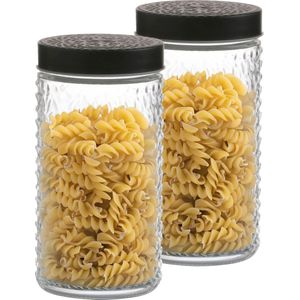 Urban Living Voorraadpot/bewaarpot Roma - 2x - 1.5L - glas - zwart - D12 x H22 cm