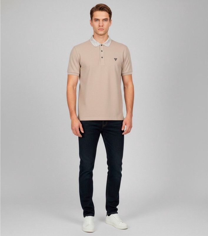 Guessvoor mannen. M5YP60K7O64 Poloshirt met wit kraaglogo (S), Casual, Katoen, Korte mouwen