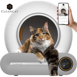 CleanCat© - Automatische Kattenbak - XXL - Zelfreinigende Kattenbak - Inclusief Kattenbakmat en 4 Rollen Opvangzakjes - Met App en Touchscreen - 65L - Geschikt voor grote katten