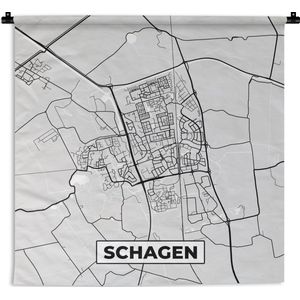 Wandkleed - Wanddoek - Plattegrond - Schagen - Stadskaart - Kaart - 120x120 cm - Wandtapijt