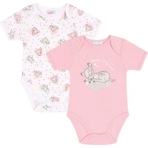 2x Roze en witte BAMBI babybody met korte mouwen