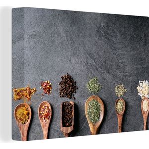 OneMillionCanvasses - Canvas - Specerijen - Kruiden - Industrieel - Pollepel - Marmer print - 80x60 - Kamer decoratie - Canvas doek