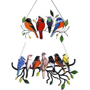 Vogels wanddecoratie metaal - Raamdecoratie gebeitst glas - Acryl raamversiering - Vogel decoratie voor binnen - Creatief raam en deur ornament raamdecoratie vensterbank