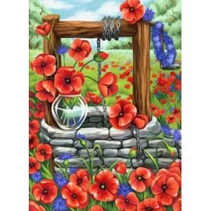 Diamond Painting - Waterput bloemen (XL Afmeting, Canvas 47X57cm , Afbeelding 40X50cm) Diamant Schilderen Hobby - Pixelen Pixelpakket Diamond painting volwassenen, volledig pakket, full.