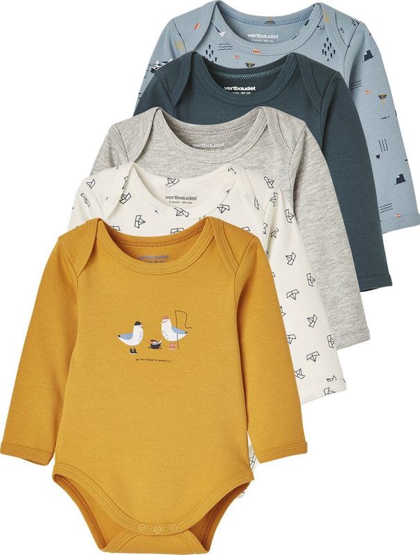 Set van 5 Rompertjes - Cappuccino - Lange Mouwen - Amerikaanse Armsgat