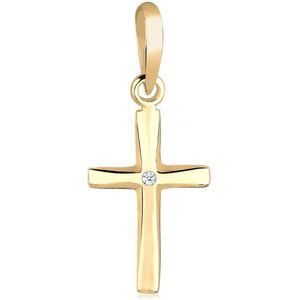Elli PREMIUM Dames Hanger Dames Kruis Hanger Religie met Diamant (0.005 ct.) in 585 geel goud