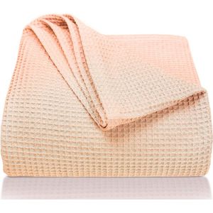 Premium sprei 150 x 200 cm - wafelpiqué 100% katoen - lichte woondeken wafellook - katoenen deken als bedsprei, bankovertrek, bankdeken (roze)