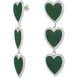 Falling hearts oorbellen - zilver- groen- stainless steel - statement oorbellen - waterproof - nikkel vrij - hartjes - valentijnscadeau