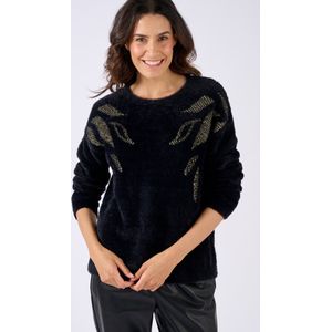 Damart - Harig gebreide trui met glanzend botanisch motief - Dames - Zwart - XS