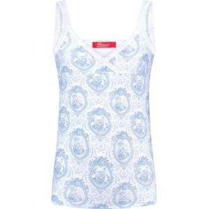 Exclusief Luxueus Kinder ondergoed Luxe mooie zacht blauwe Girly Hemdje van Hanssop met fashionable elastische rand details en in een luxe exclusieve Hanssop Blue Toile design, Meisjes Hemdje, zacht blauwe toile print, maat 116