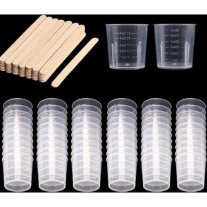 Allecto Premium - Plastic Mengbeker Set 60 stuks - 30 ml - Inclusief Houten Roerstaafjes - Ideaal voor Hars, Verf en Epoxy Mixen