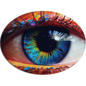 Dibond Ovaal - Oog - Wimpers - Kleuren - Regenboog - 68x51 cm Foto op Ovaal (Met Ophangsysteem)