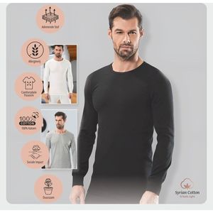 Luxe Heren Winter T-shirt - Onderhemd met lange mouwen - 100% Katoen - L - Zwart