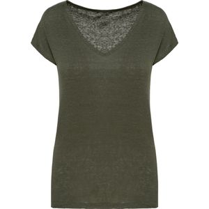 Spasso Linnen dames-t-shirt V-hals SP321 - Organic khaki - XS