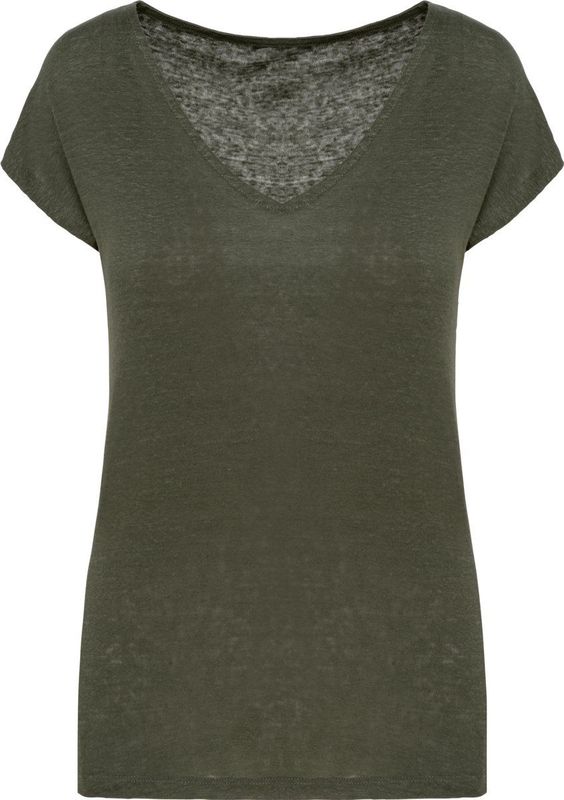 Spasso Linnen dames-t-shirt V-hals SP321 - Organic khaki - XS