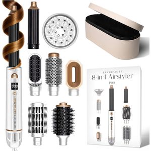 Sansbeauté® 8-in-1 Airstyler met Diffuser en Opbergdoos - Multistyler - Fohnborstel Kort Haar - Föhnborstel - Haarstyler - Haardroger - Warmteborstel - Krulborstel - Krultang - Stijlborstel - Roterende Kabel