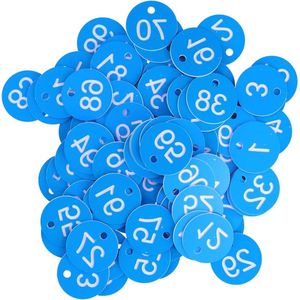 100 Stuks Ronde Genummerde Sleuteltags Met Gat - Lichtgewicht Plastic Nummers Bijenkorf Tag Bijenteelt Accessoire (Blauw Wit)