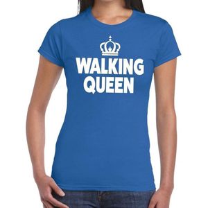 Walking Queen t-shirt blauw dames - feest shirts dames - wandel/avondvierdaagse kleding L
