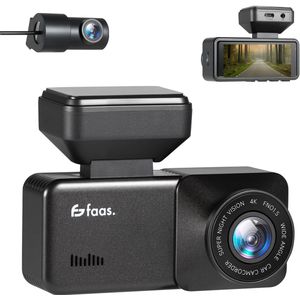 Dashcam – Wifi, GPS en Mobiele App – Dashcams – Voor en achter camera – met 64GB SD – Ultra 4K en Full HD – Dashcam voor Auto – Full HD – Zwart – Faas