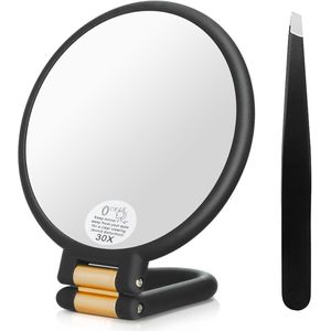 YONO Vergrootspiegel Inklapbaar - 30x Vergroting - Mini Make Up Spiegel - Handspiegel - Reisspiegel met Pincet Epileer - Zwart