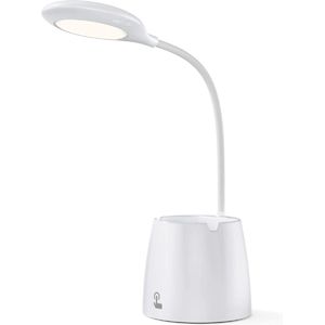 Voxon Verstelbare LED Bureaulamp - Dimbaar en oplaadbaar - Warm Wit Licht - Met pennenbakje - Wit