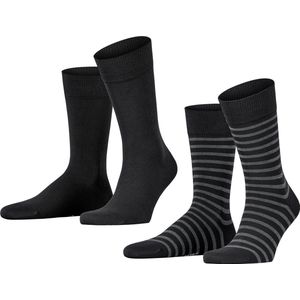 Esprit Fine Stripe 2-Pack duurzaam gestreept organisch katoen multipack sokken heren zwart - Maat 39-42
