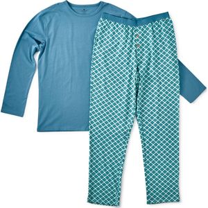 Little Label Pyjama Heren Maat XXL/54 - blauw, groen - Geruit - Herenpyjama - Zachte BIO Katoen